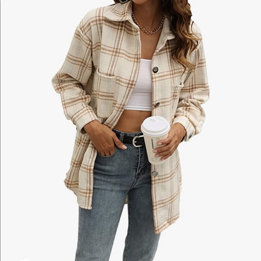 White and tan shacket